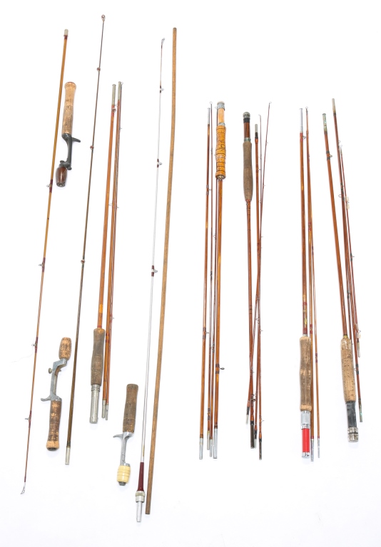 Appraisal: EIGHT BAMBOO FLY FISHING RODS Mid- th century Featuring Heddon