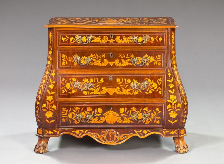 Appraisal: Good Marquetry-Inlaid Mixed Woods Bombe Chest of Drawers fourth quarter