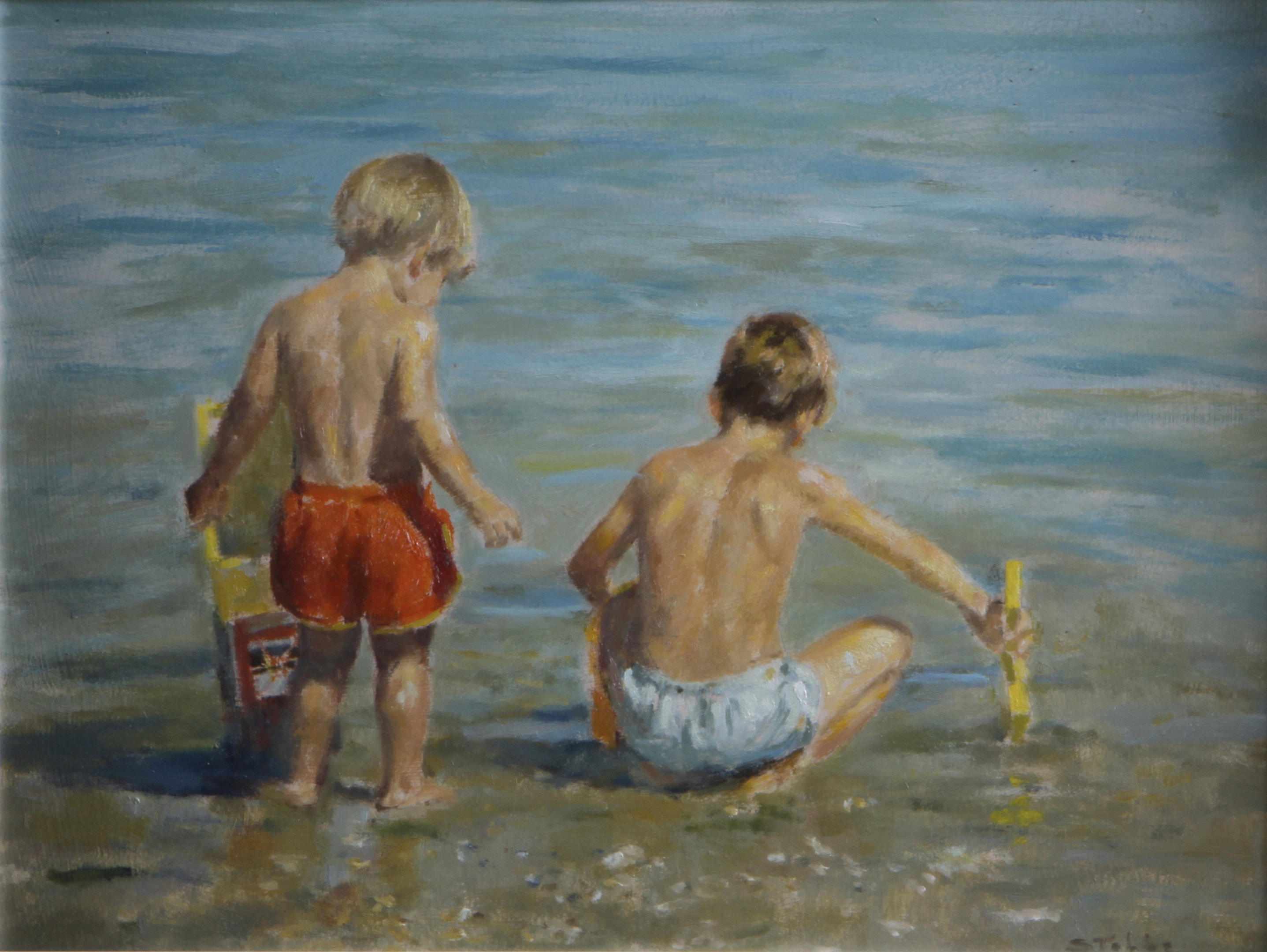 Appraisal: Marie Stobbe American born Boys playing at the beach signed