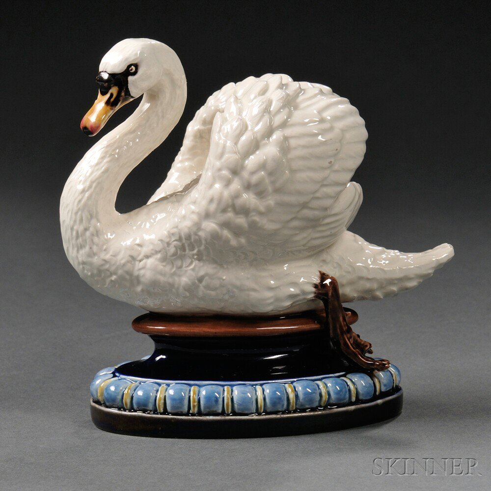 Appraisal: Hugo Lonitz Majolica Model of a Swan Germany late th