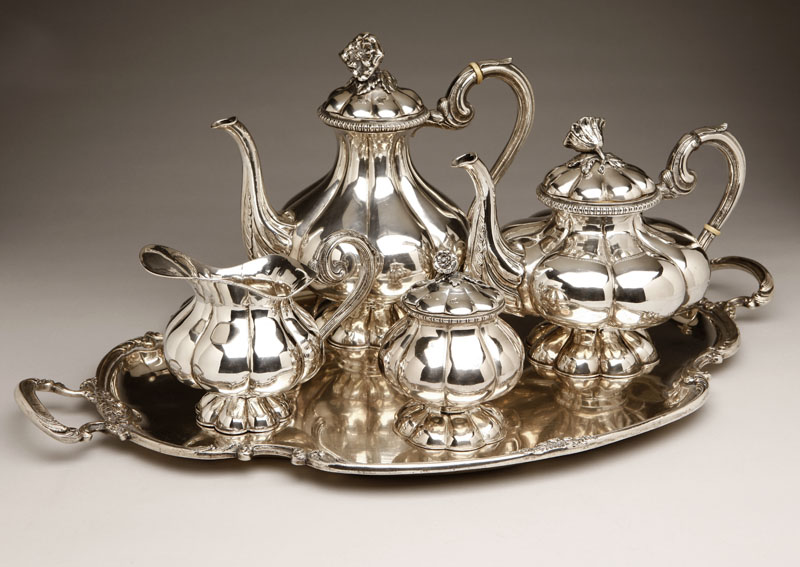 Appraisal: A Continental silver coffee and tea service A Continental silver