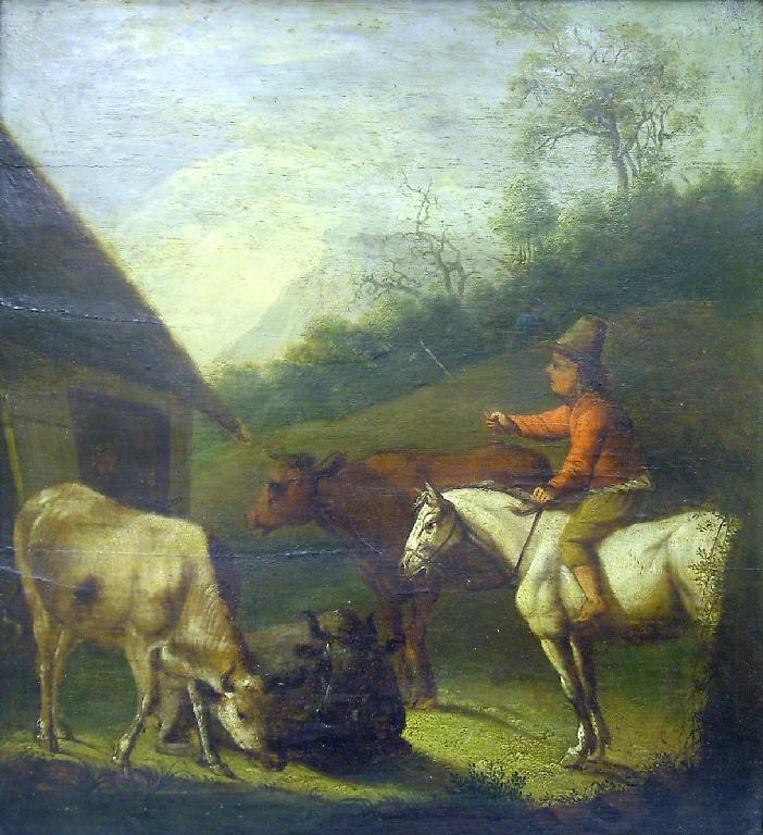 Appraisal: th th century Naive School - peasant on horseback holding