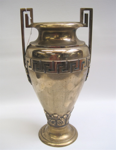 Appraisal: DOUBLE HANDLED BRASS URN with hollow bottom and fitted cylinder