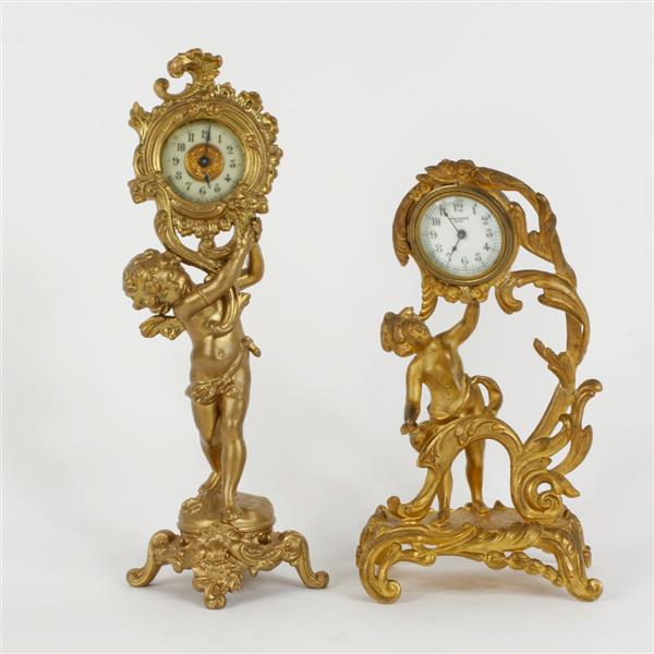 Appraisal: New Haven and Ansonia cast gilt metal figural clocks with