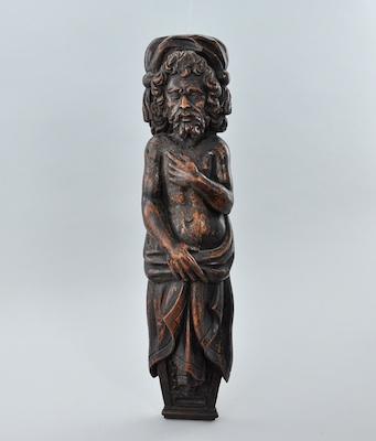 Appraisal: A Carved Wood Architectural Element Depicting a Saint A carved