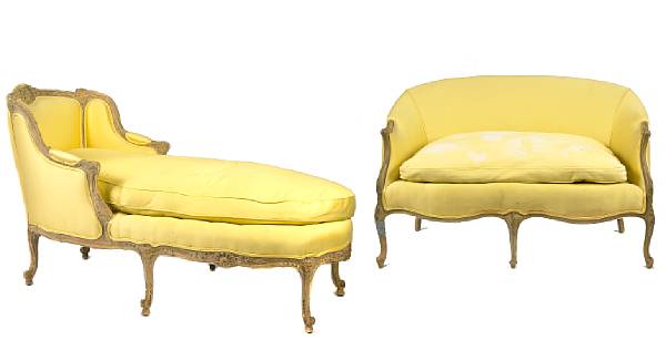 Appraisal: A Louis XV style chaise lounge together with a Louis