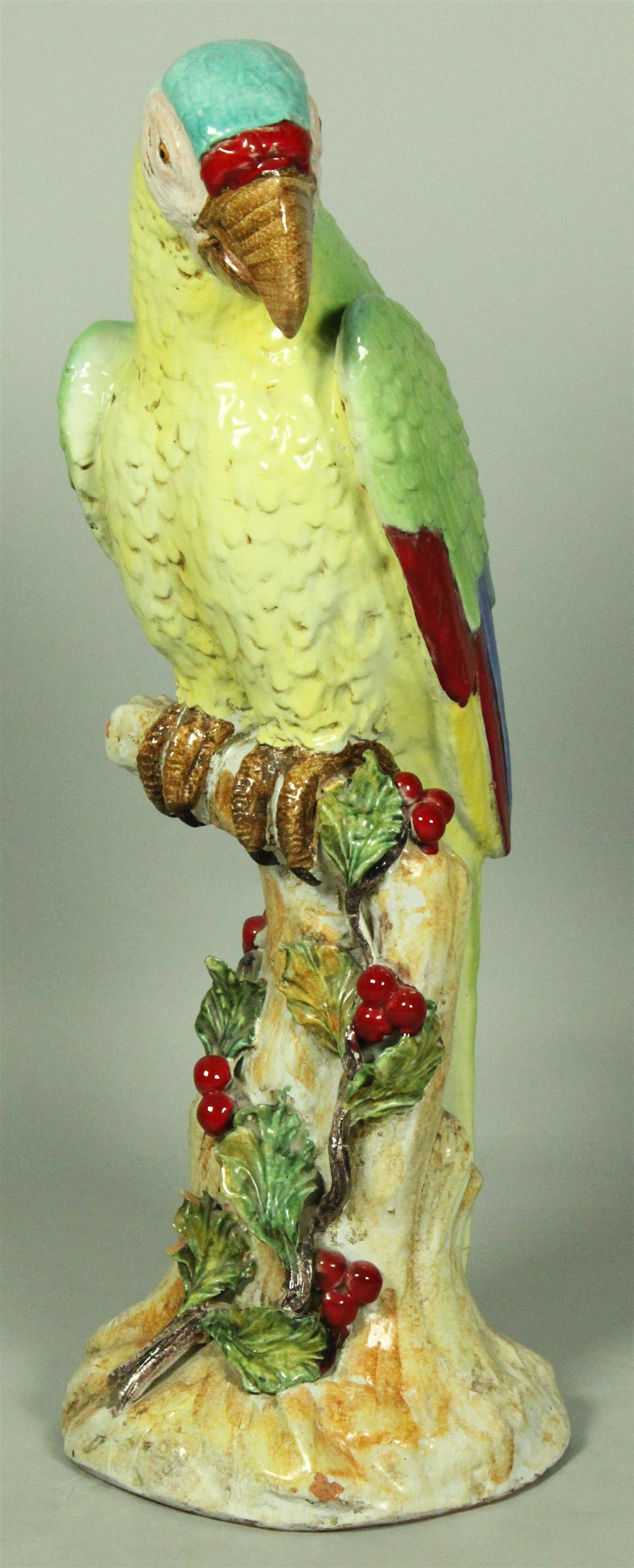 Appraisal: CONTINENTAL MAJOLICA MODEL OF A PARROT naturalistically modeled with green