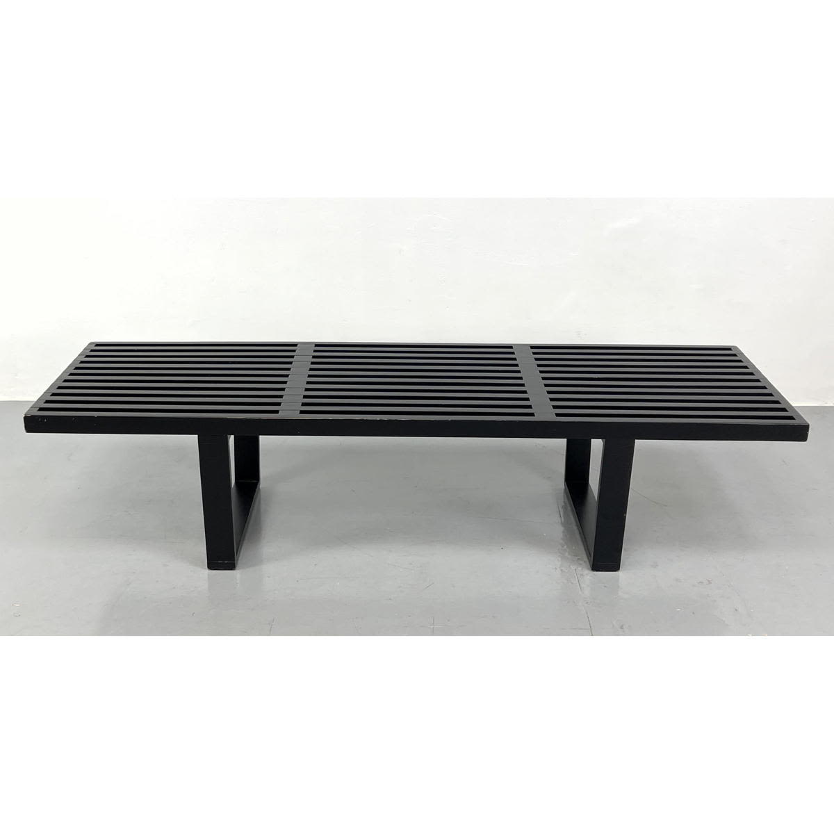 Appraisal: Nelson style Ebonized Slat Bench Modernist Form with open frame