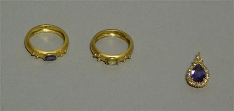 Appraisal: PAIR OF MATCHING GOLD AND STONE RINGS The slightly domed