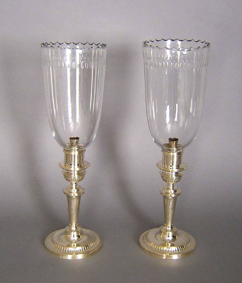 Appraisal: Pair of English silver plated hurricane lights h