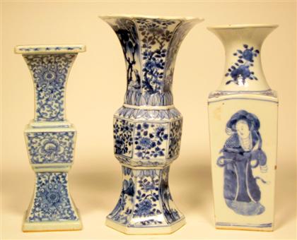 Appraisal: Three Chinese blue and white porcelain vases Kangxi period and