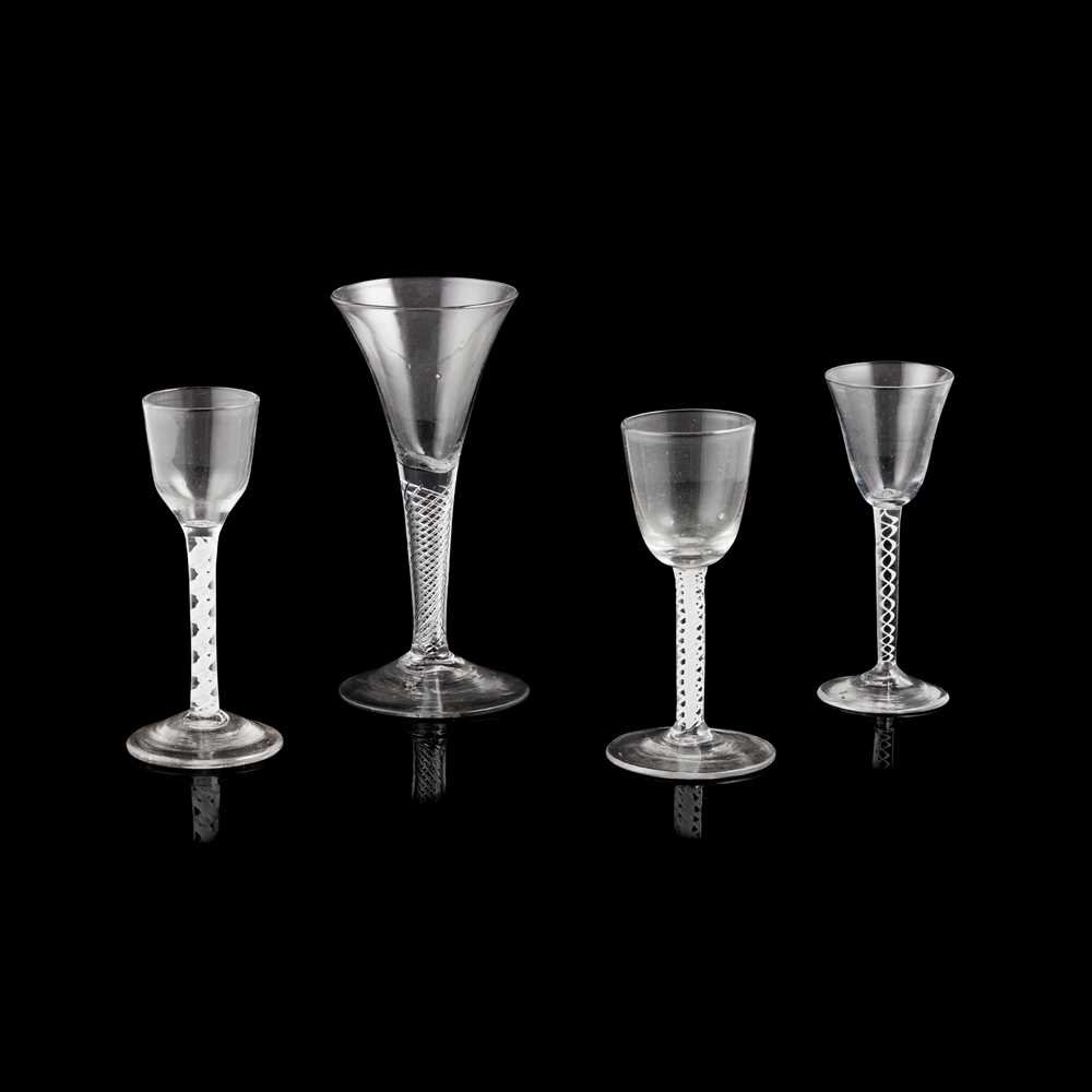 Appraisal: THREE OPAQUE TWIST WINE GLASSES LATE TH CENTURY one with