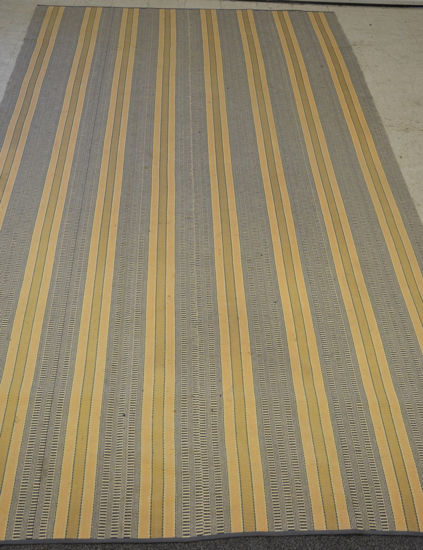 Appraisal: Woodard Greenstein flat woven striped carpet tan blue New York