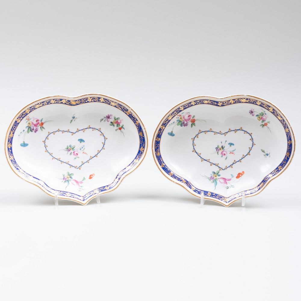 Appraisal: Pair of English Porcelain Kidney Shaped Dishes Blue crowned D