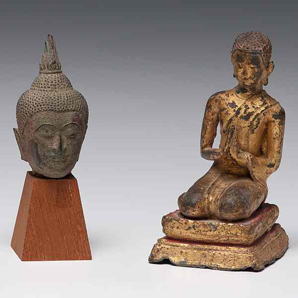 Appraisal: Burmese Buddha Head and Gilt Bronze Buddha Burmese one a