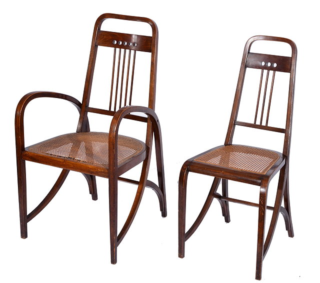 Appraisal: ThonetJugenstil bentwood armchair and side chair circa probably designed by