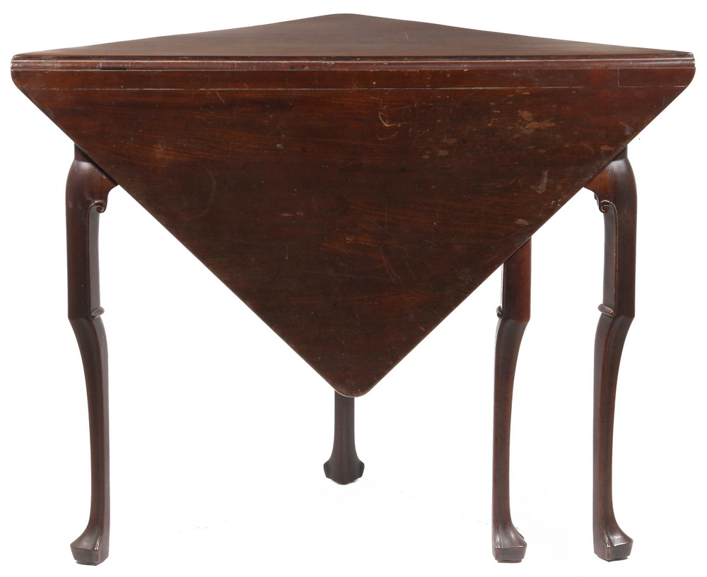 Appraisal: QUEEN ANNE MAHOGANY TRICORNER OR HANDKERCHIEF TABLE Delicate Gate Leg