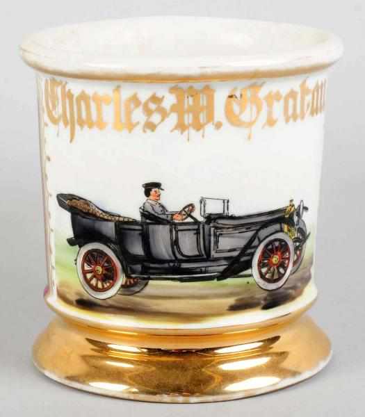 Appraisal: Automobile Shaving Mug Gilt name Charles W Grabau Beautiful image