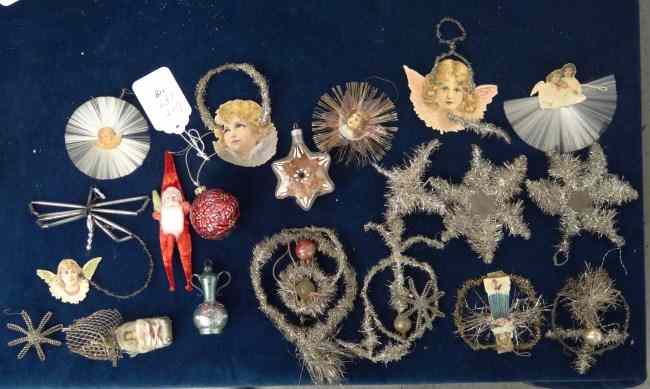 Appraisal: Lot assorted tinsel ornaments including stars feather angels etc