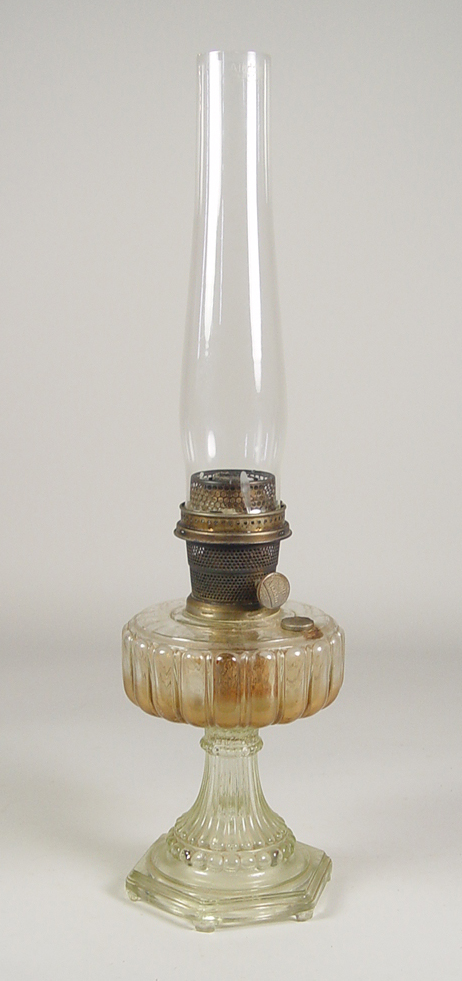 Appraisal: Aladdin Kerosene Lamp Original burner and chimney Clear pressed glass