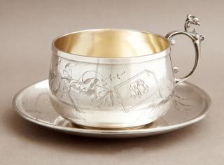 Appraisal: French First Standard Silver Cup and Saucer late th c