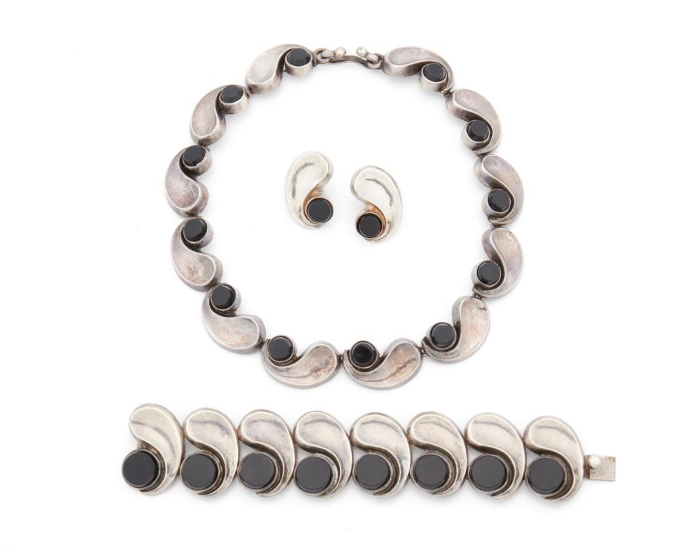 Appraisal: An assembled set of Antonio Pineda silver and onyx jewelry