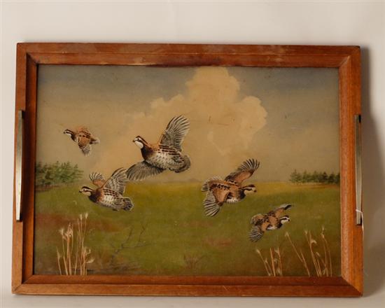 Appraisal: Serving Tray Plastic with flying Grouse wooden frame x