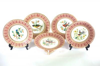 Appraisal: A Derby Crown porcelain ornithological dessert service circa with pink