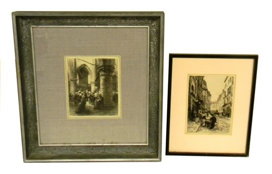 Appraisal: Leon Augustin L'hermitte French - two etchings Rue de Buci