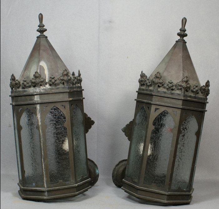 Appraisal: Pr brass Gothic style wall mounted lamps octagonal paneled body