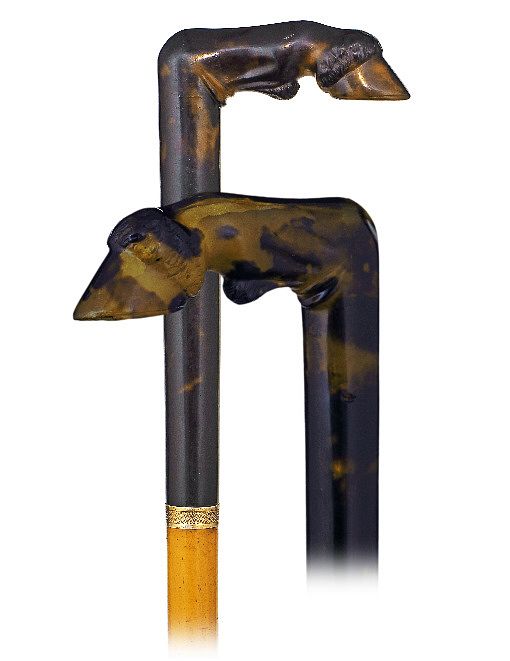 Appraisal: Tortoiseshell Equestrian Cane Ca -Horse leg tortoiseshell handle fashioned in