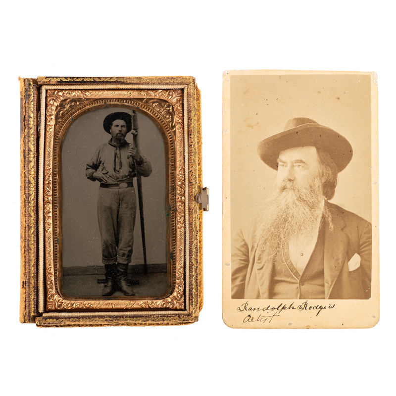 Appraisal: EARLY PHOTOGRAPHY CDV and tintype of man holding what may