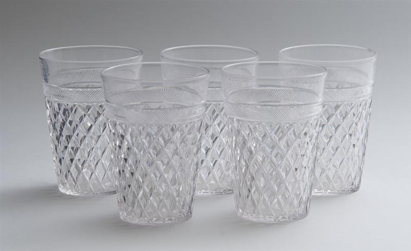 Appraisal: SET OF FIVE ANGLO-IRISH CUT-GLASS TUMBLERS x in diam Collection