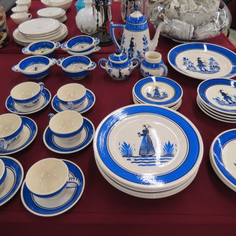 Appraisal: pcs Quimper French Pottery Dinnerware blue bands with peasant man