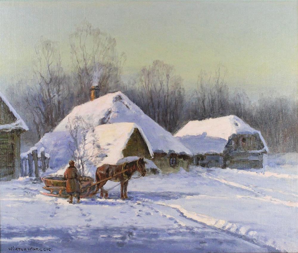 Appraisal: WIKTOR KORECKI POLISH - POLISH WINTER Oil on canvas x