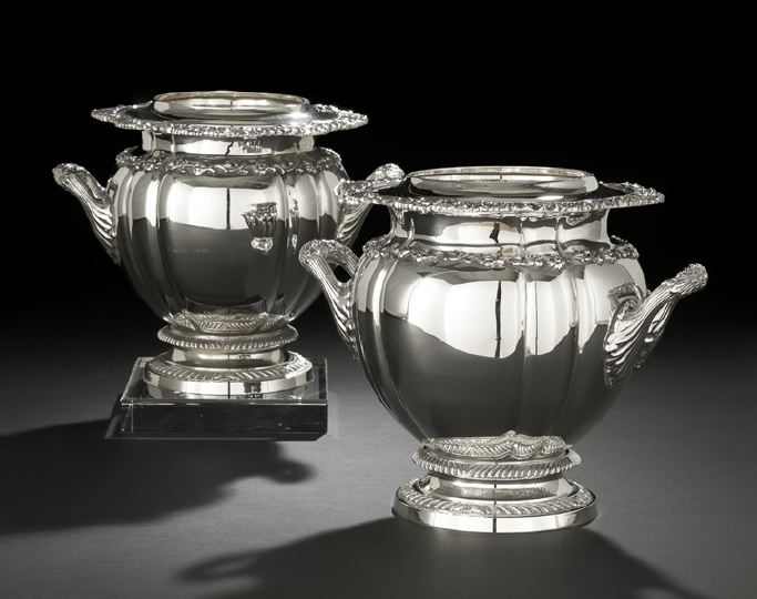 Appraisal: Pair of English Silverplate Wine Coolers second half th century