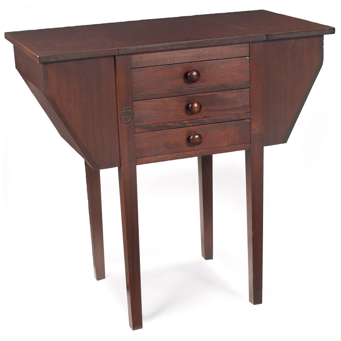 Appraisal: Roycroft sewing stand in mahogany rectangular top with lift sides