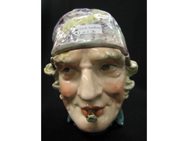 Appraisal: Victorian Figural Majolica Pottery Tobacco Jar man with cigar night