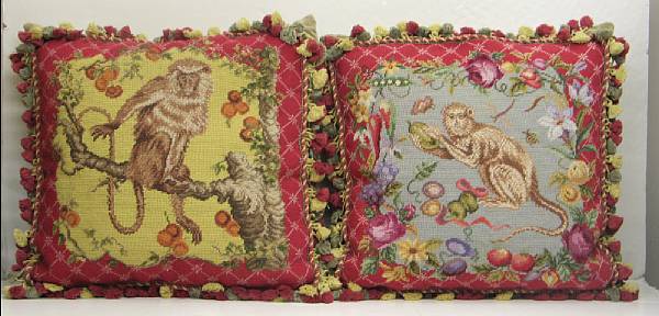 Appraisal: A pair of needlepoint and velvet pillows late th century