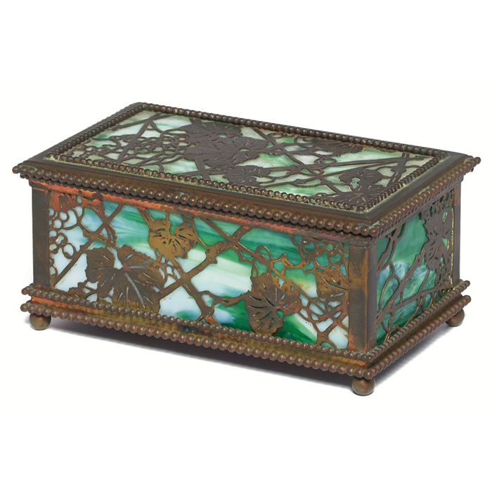 Appraisal: Tiffany Studios box bronze with a grapevine design over green