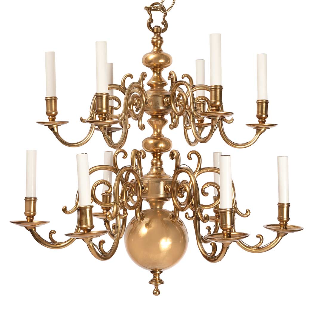 Appraisal: Dutch Baroque Style Brass Ten-Light Chandelier Height inches diameter inches