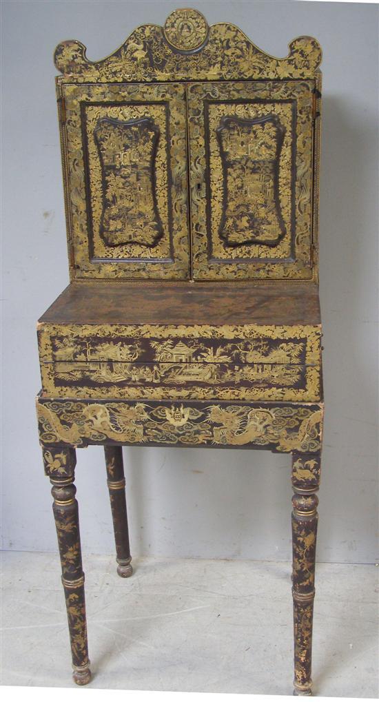 Appraisal: D Mid- th century Chinese black and gilt lacquered cabinet