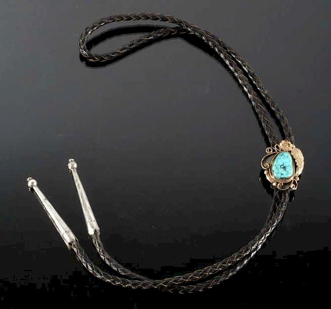 Appraisal: Signed Navajo Gold Filled Turquoise Bolo-Tie Offered in this lot