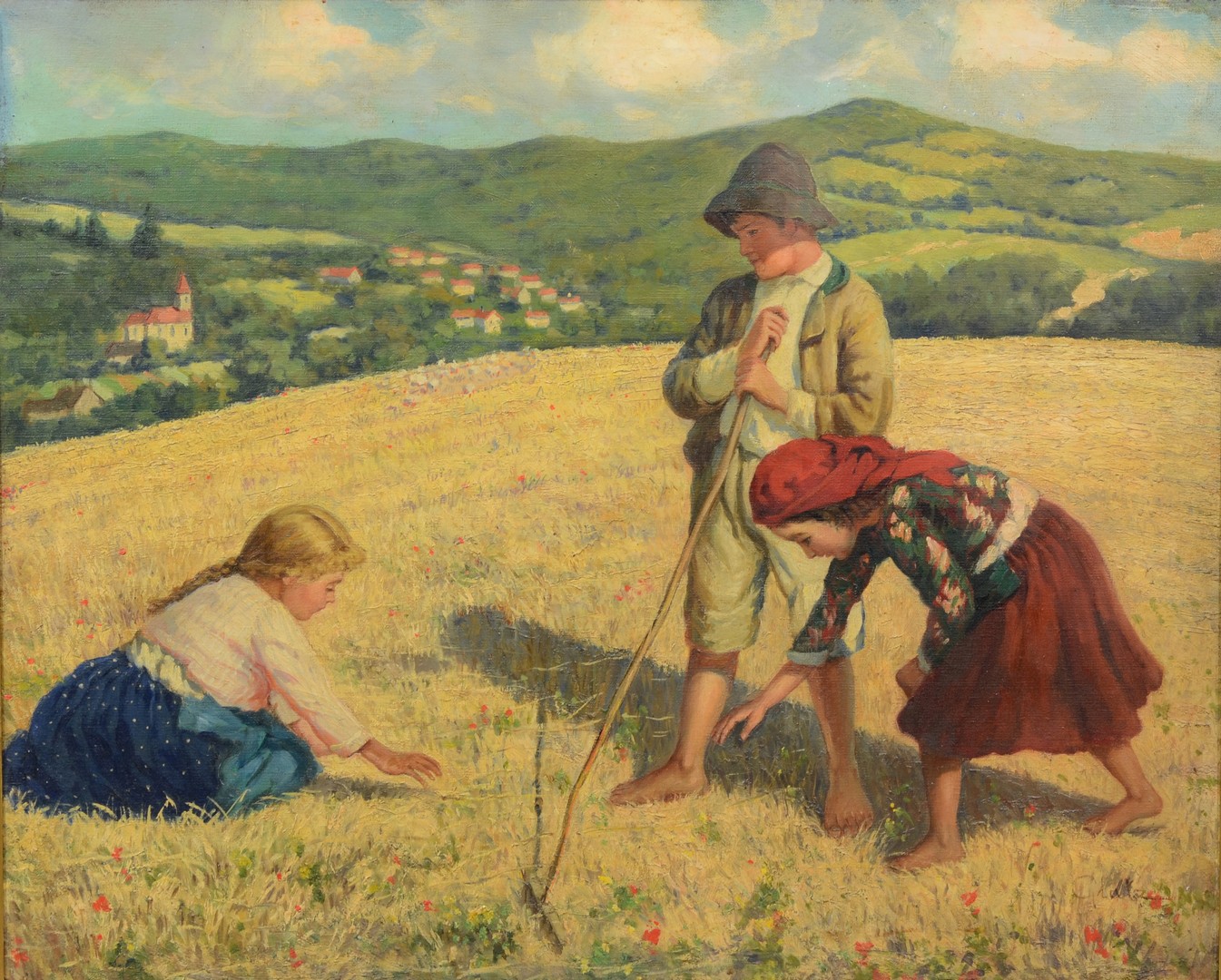 Appraisal: Oszkar Glatz Hungarian - oil on canvas Children in Field