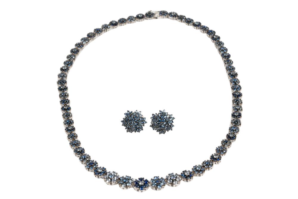 Appraisal: KARAT WHITE GOLD SAPPHIRE FLORAL SUITEcomprising a necklace and pair