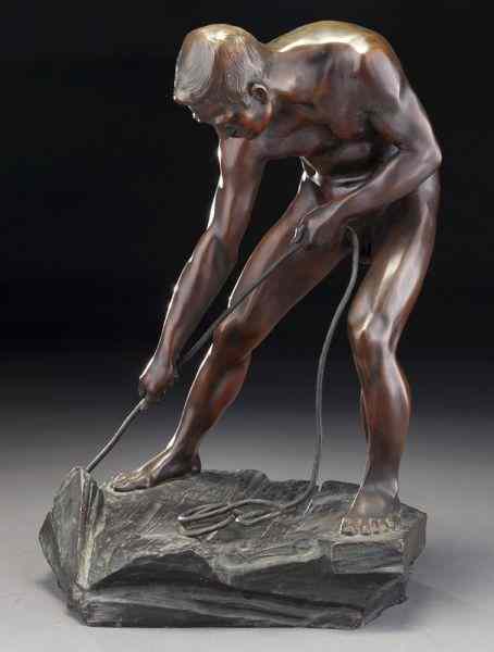 Appraisal: German bronze sculpture of a nude manstanding on a rocky