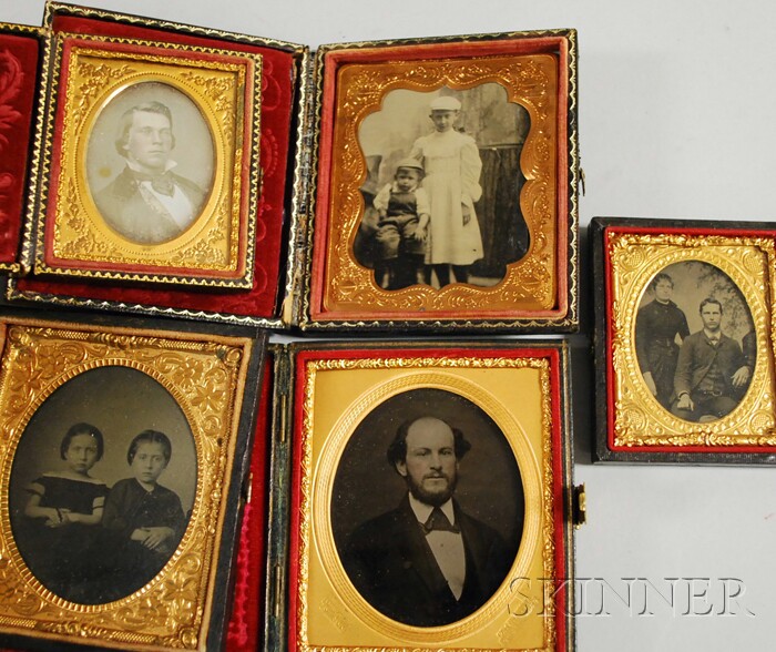 Appraisal: Five Early Cased Portrait Photographs a Daguerreotype ambrotype and three