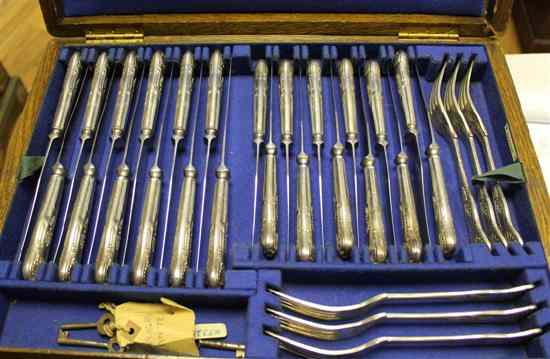 Appraisal: A late Victorian silver plated Kings pattern canteen of cutlery