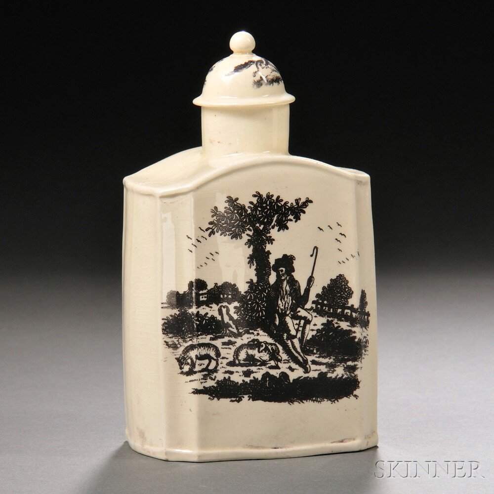 Appraisal: Staffordshire Cream-colored Earthenware Tea Canister and Cover England c rectangular