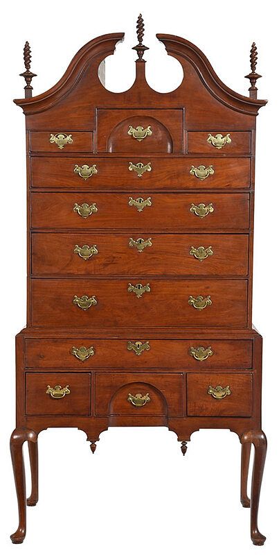 Appraisal: New England Queen Anne Bonnet Top High Chest Boston mid